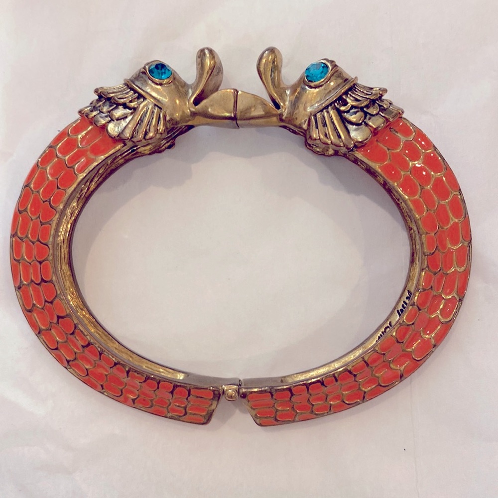Betsey Johnson Bracelet Kissing Fish Rhinestones orange  Enamel Magnetic